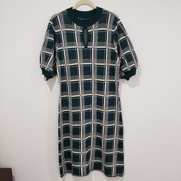 NYC New York & Company Plaid Dress Size XL Green Academia Preppy Collegiate 90s - Picture 3 of 16